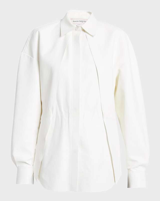 Pleated Leather Collared Shirt